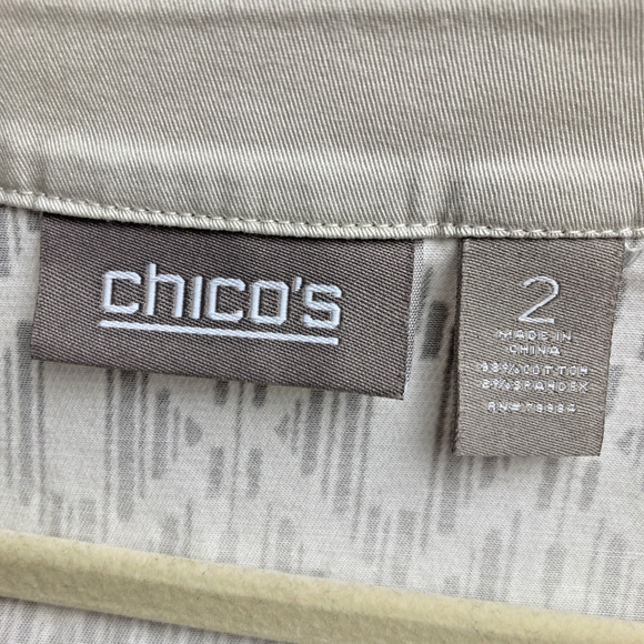 Open Front Jacket Ivory Geometric Chicos L Pockets Boho Chic Coastal Grandmother - Picture 9 of 11